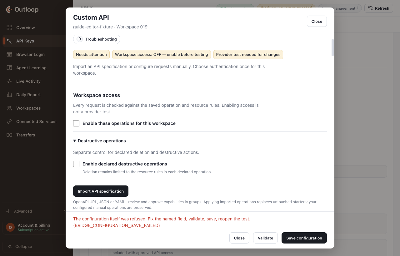 The workspace access switch, on and off